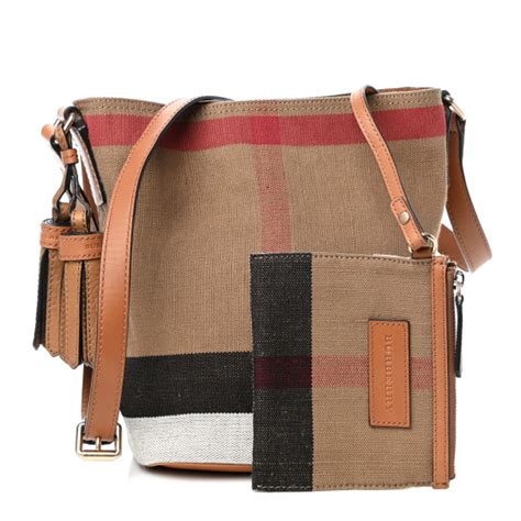 burberry ashby canvas check crossbody bag saddle brown|BURBERRY Canvas Mega Check Mini Ashby Hobo Saddle .